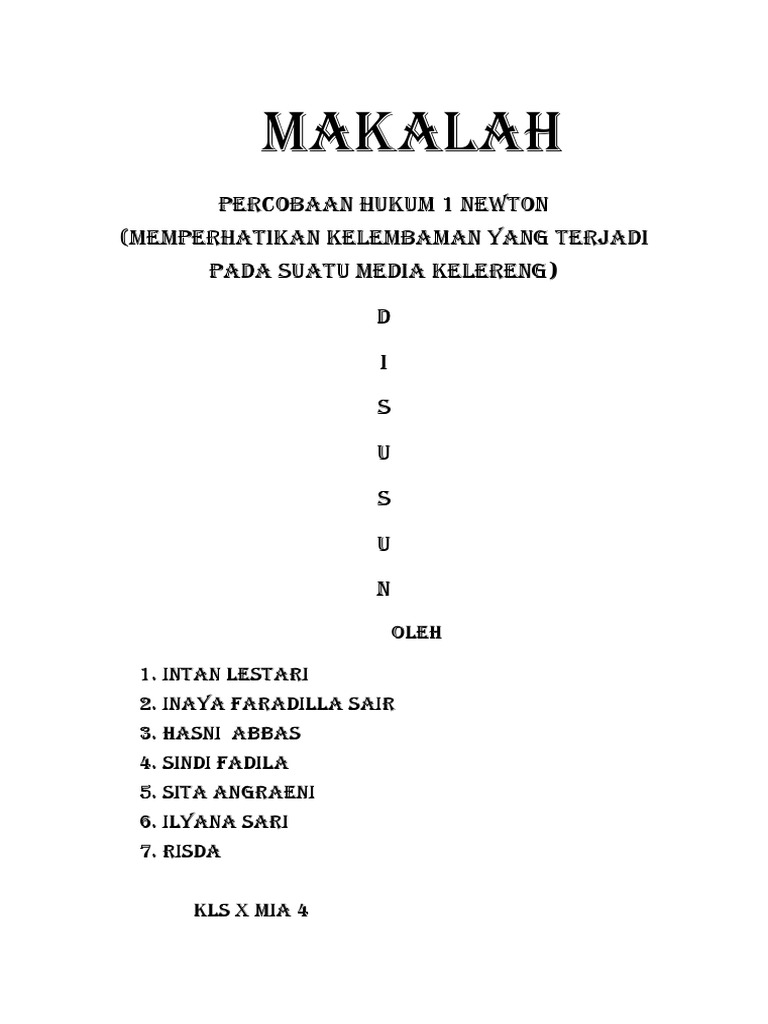 Makalah Percobaan Hukum 1 Newton