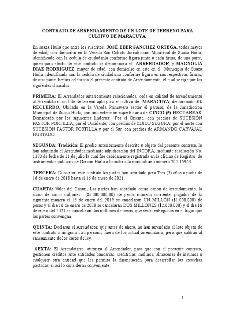 69869218 Contrato de Arrendamiento de Un Lote de Terreno