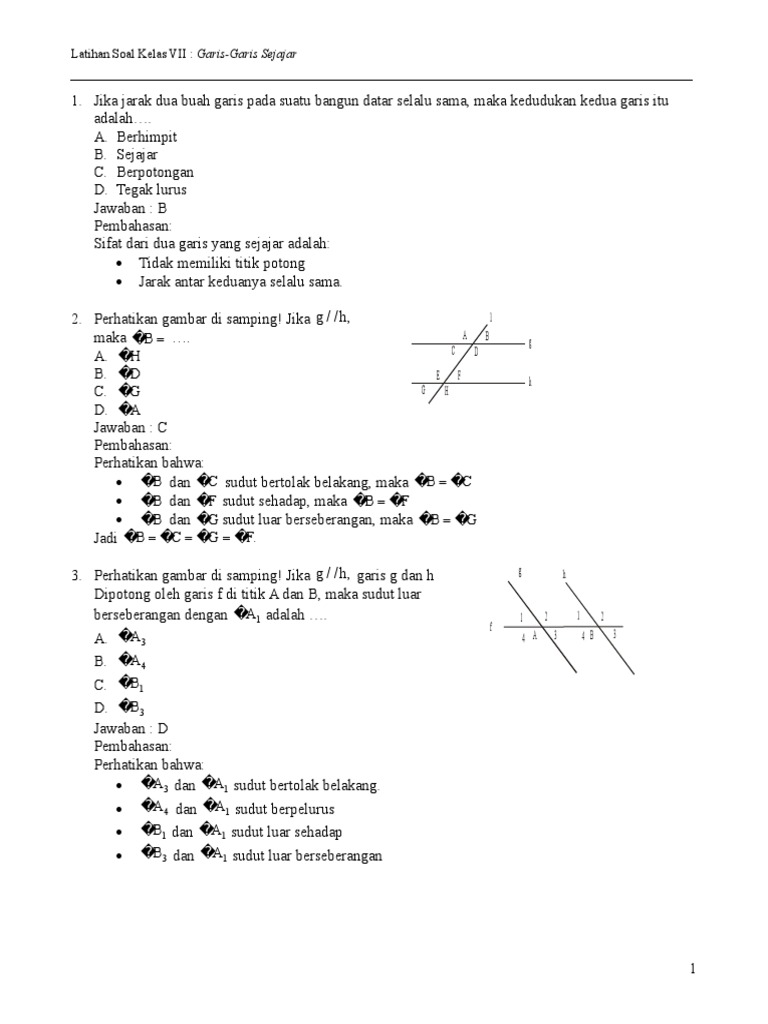 Soal Dan Pembahasan Garis Garis Sejajar Kelas Vii Smp Doc