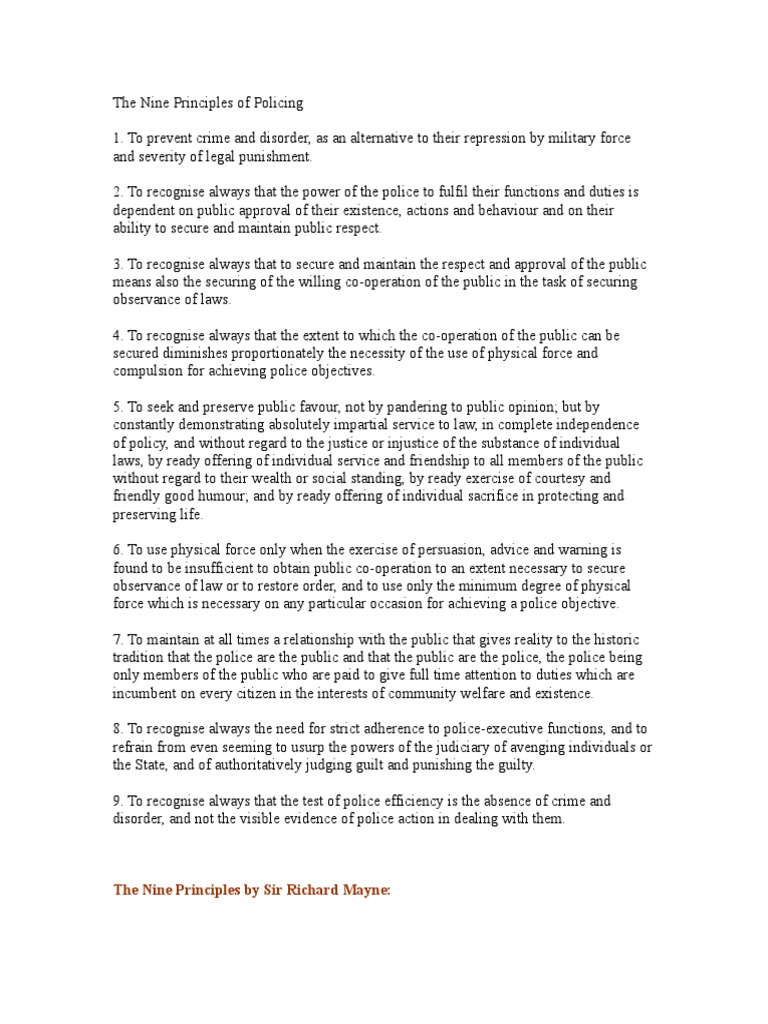 Sir Robert Peel's Nine Policing Principles | PDF | Police | Crime ...