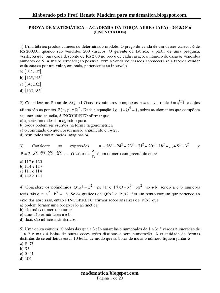 Prova de Matemática Afa 2015-2016 Resolvida | PDF | Elipse | Função ...