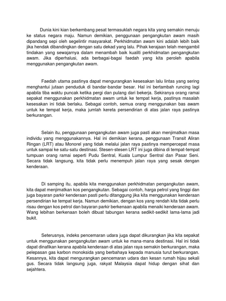 Kebaikan Penggunaan Kenderaan Awam | PDF