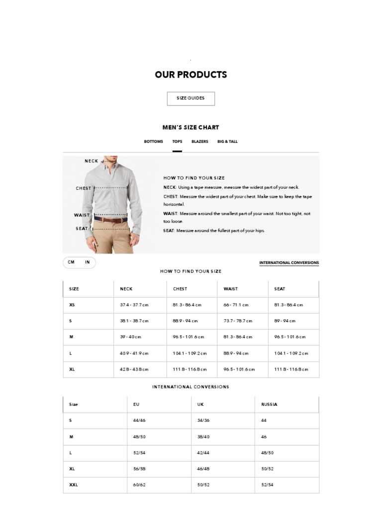 Our Products: Men'S Size Chart | PDF