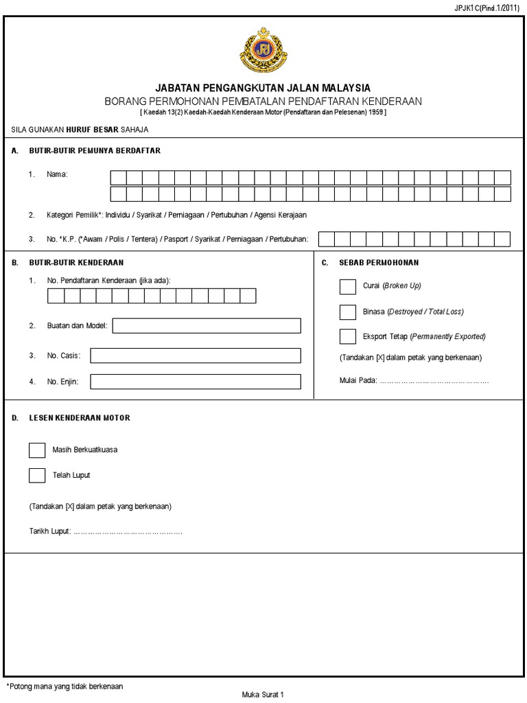 Surat Kepada Jpj Malaysia-Permohonan Pembatalan Permit Kenderaan Barangan