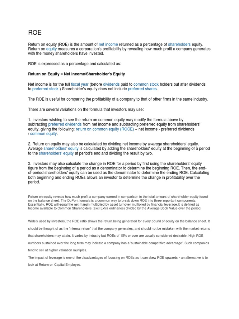 Calculating Return on Equity (ROE) | PDF | Profit (Accounting) | Gross  Margin