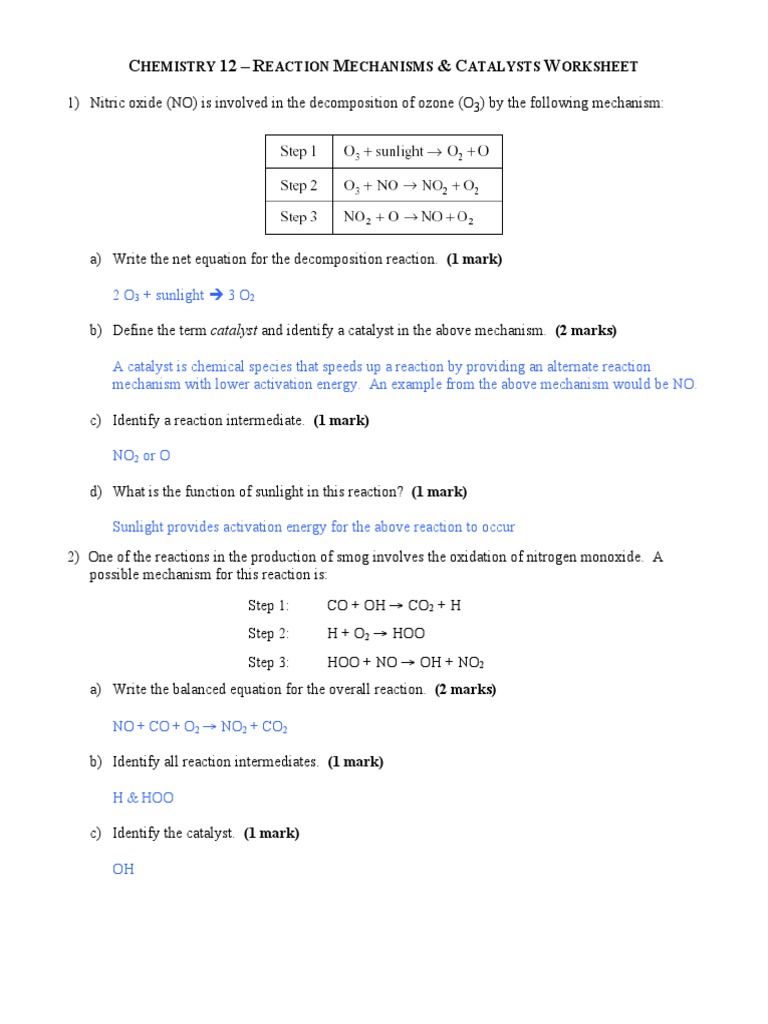 Reaction Mechanisms Catalysts Worksheet Solutions 12ph5x4 Nitrogen