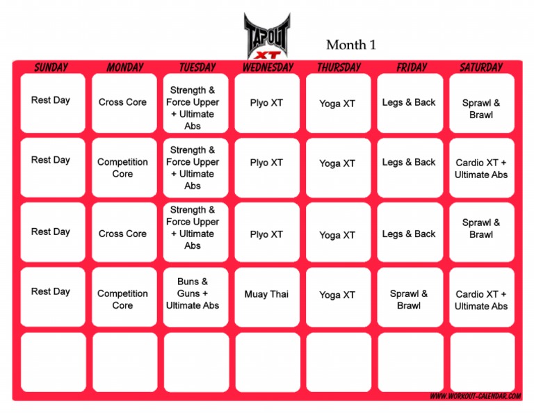Tapout XT Schedule Month 1 pdf