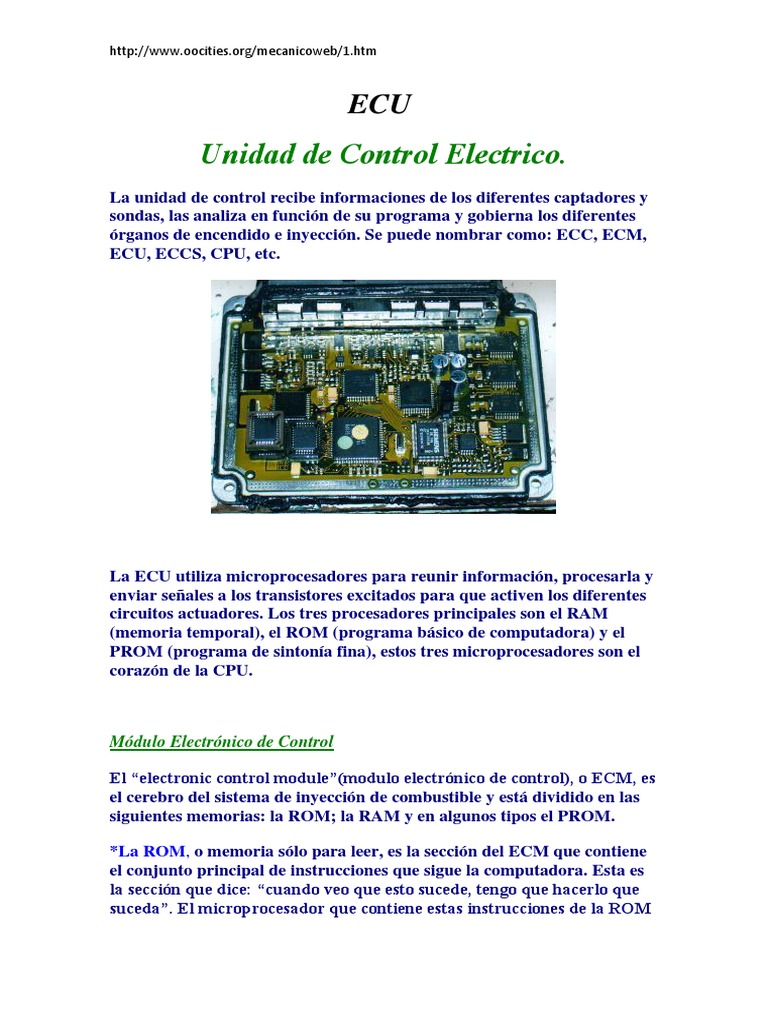 Funciones de la Unidad de Control ECU | PDF | Memoria de sólo lectura ...