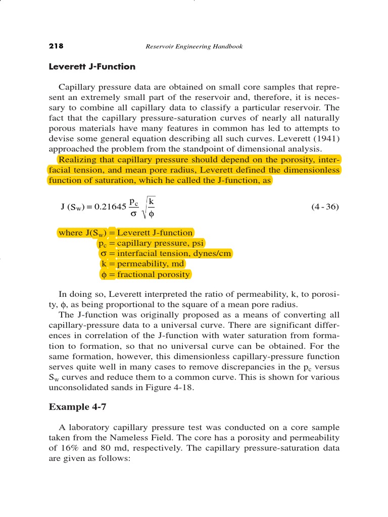 Leverett J-Function in Reservoir Analysis | PDF | Permeability (Earth ...