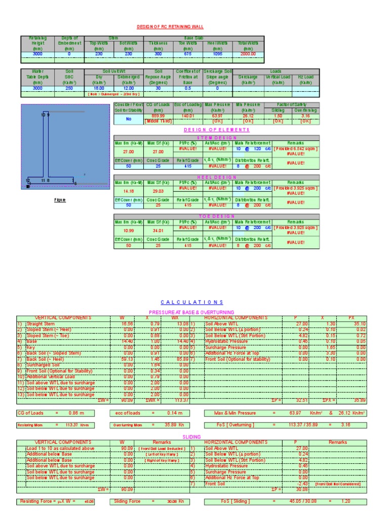RC Retaining Wall Design Specifications | PDF | Continuum Mechanics ...