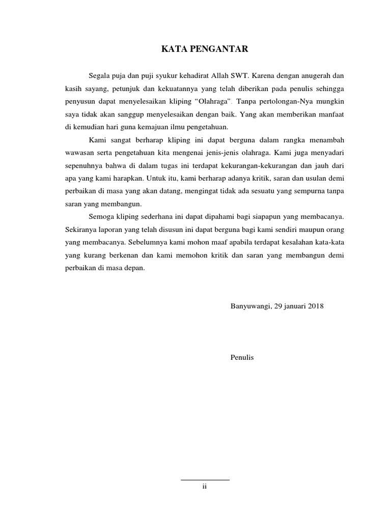 Kata Pengantar Daftar Isi Kliping Makalah Olahraga