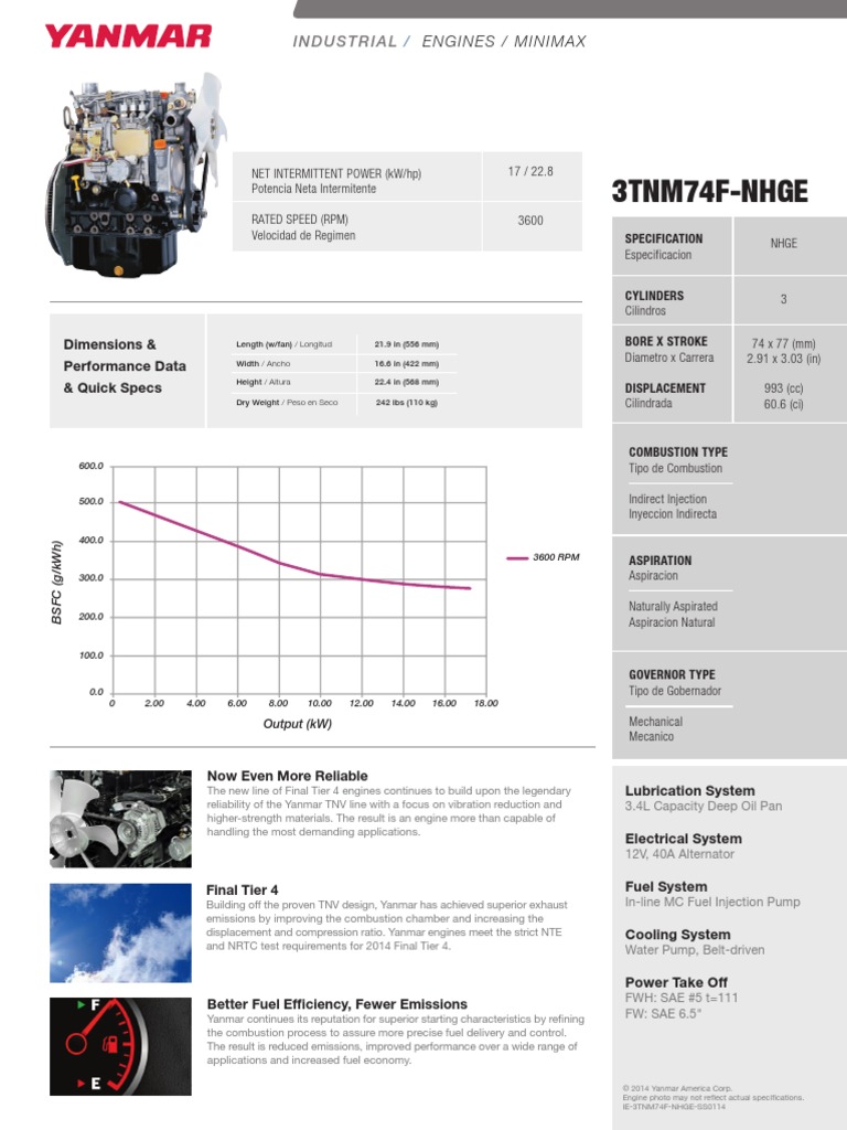 Yanmar 3TNM74FNHGEbrochure Engines Fuels