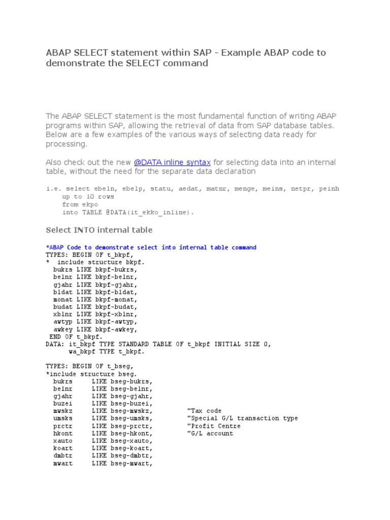 ABAP SELECT Statement Within SAP | Software Engineering | Computer ...