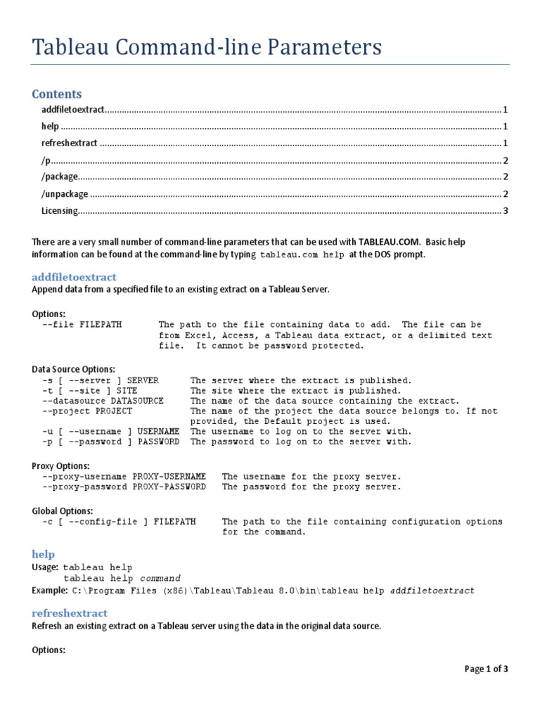 Tableau Command-Line Parameters Guide | PDF | Command Line Interface ...