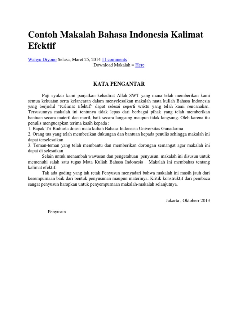 Contoh Makalah Bahasa Indonesia Kalimat Efektif