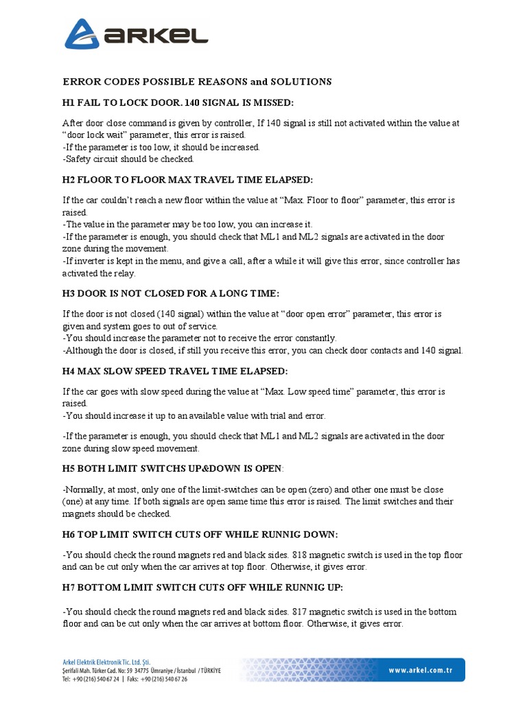 Arkel 300 Error Codes and Solutions | PDF | Elevator | Power Inverter
