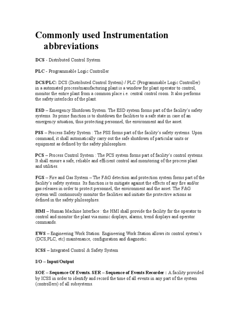 Commonly Used Instrumentation Abbreviations PDF Scada