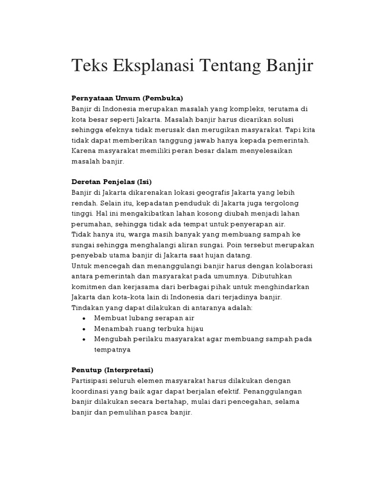 Teks Eksplanasi Banjir Di Jakarta Soal Rumit