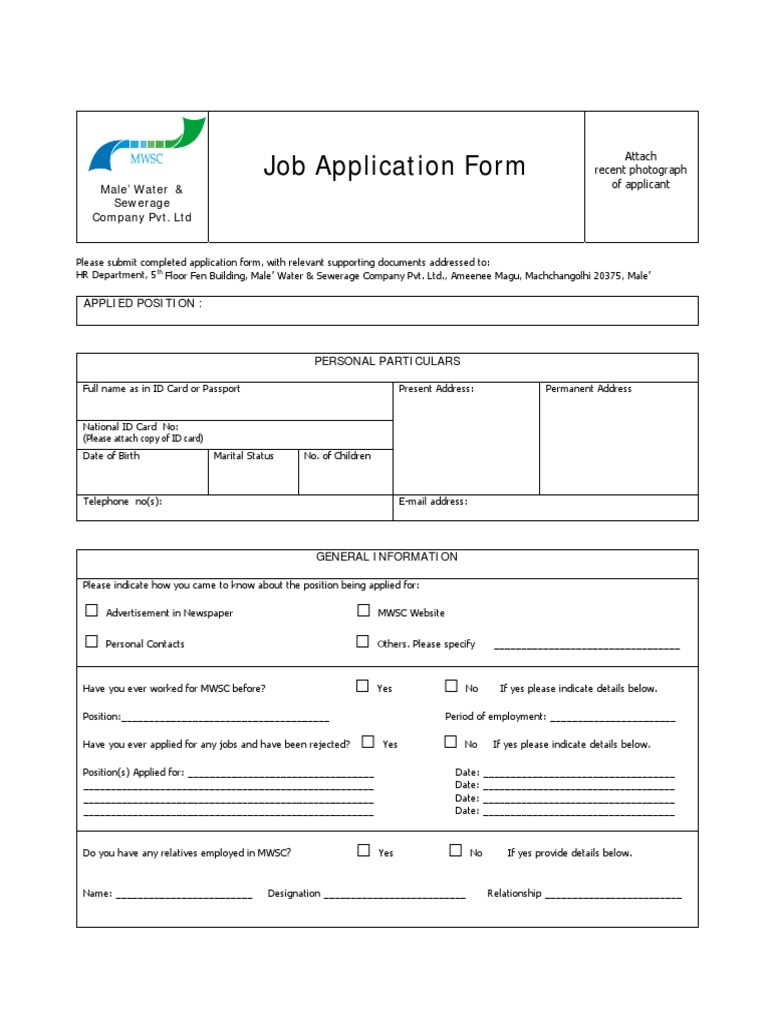 Job Application Form Identity Document Government
