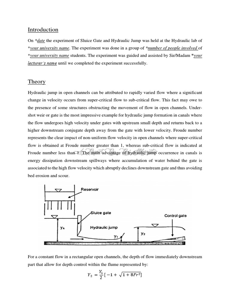 Sluice Gate and Hydraulic Jump Lab Report PDF Hydraulic Engineering