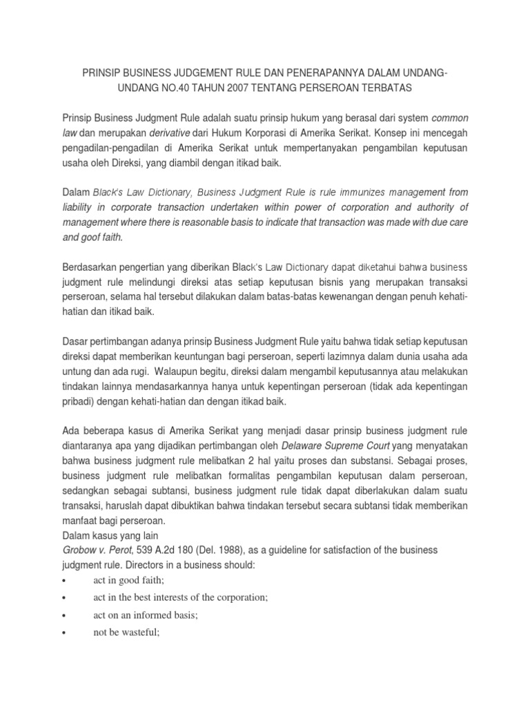 Prinsip Business Judgment Rule UUPT 2007 | PDF