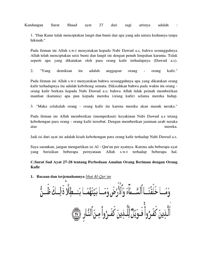 Kandungan Surat Shaad Ayat 27 Dari Segi Artinya Adalah