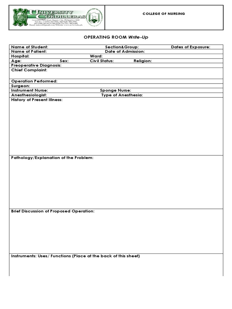 Operating Room Write-Up: College of Nursing | PDF