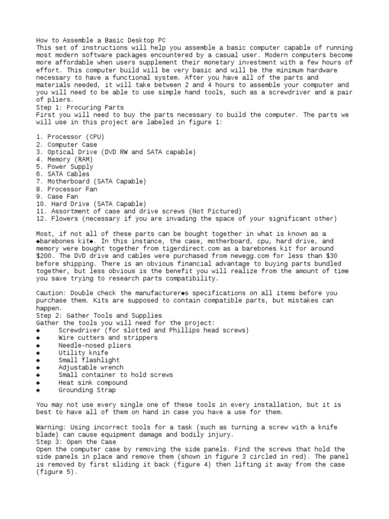 Assemble a Basic Desktop PC Guide | PDF | Installation (Computer ...
