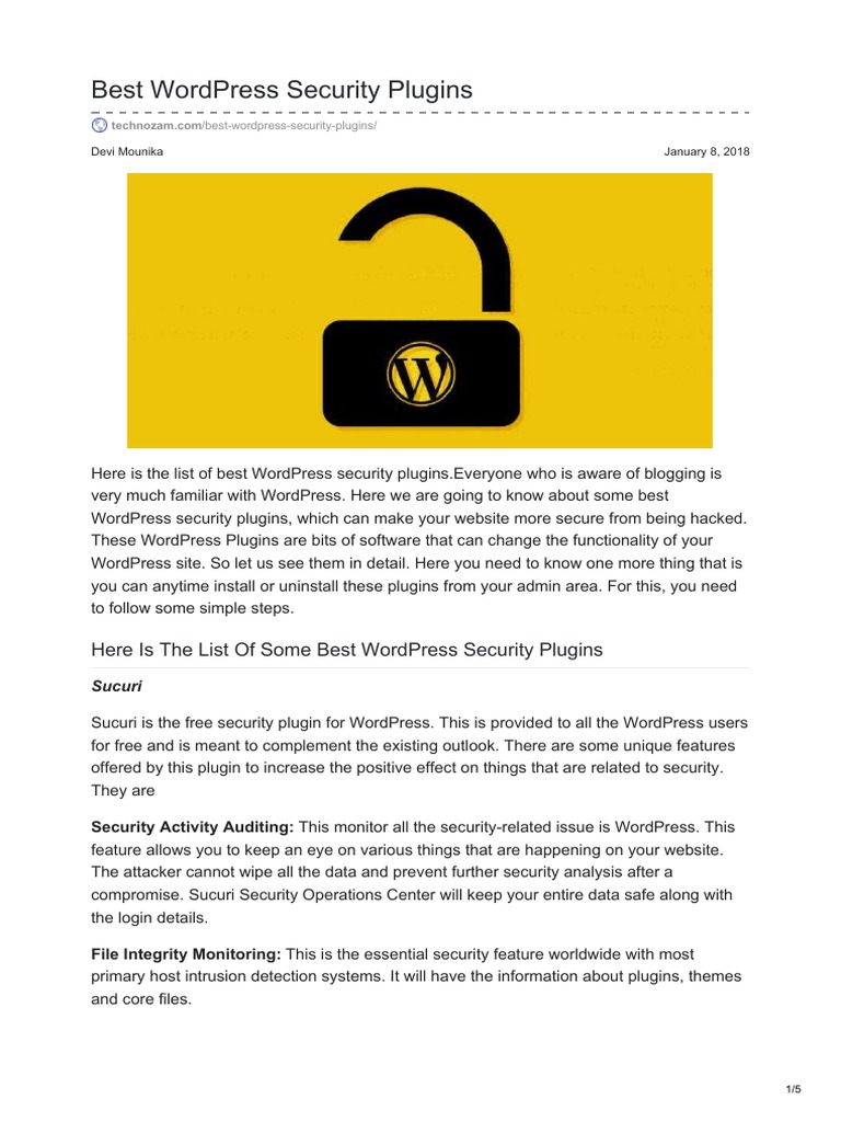 Top WordPress Security Plugins Reviewed | PDF | Word Press | Malware
