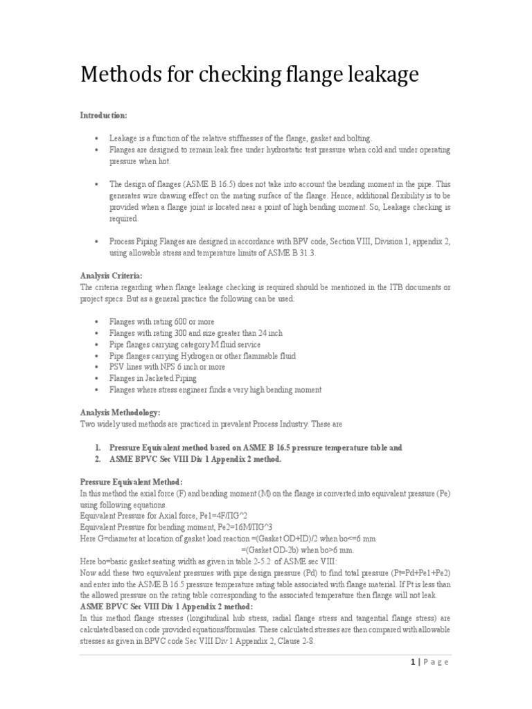Flange Leakage Checking | PDF | Pipe (Fluid Conveyance) | Stress ...