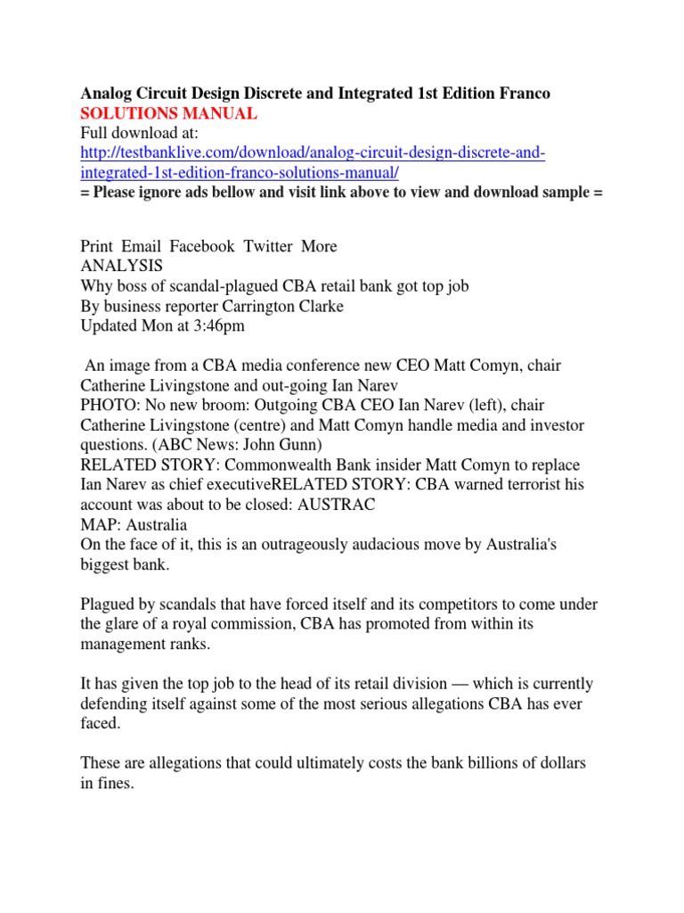 Analog Circuit Design Discrete and Integrated 1st Edition Franco