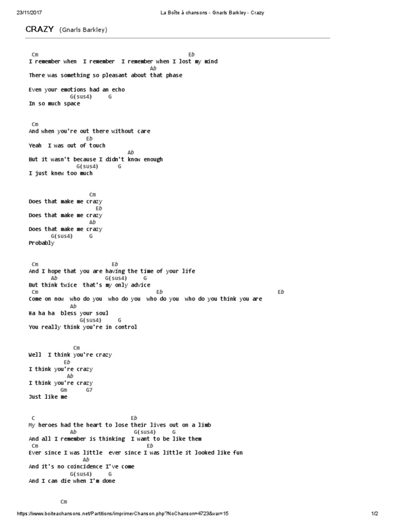 Crazy (Gnarls Barkley) Lyrics - Follow Lyrics