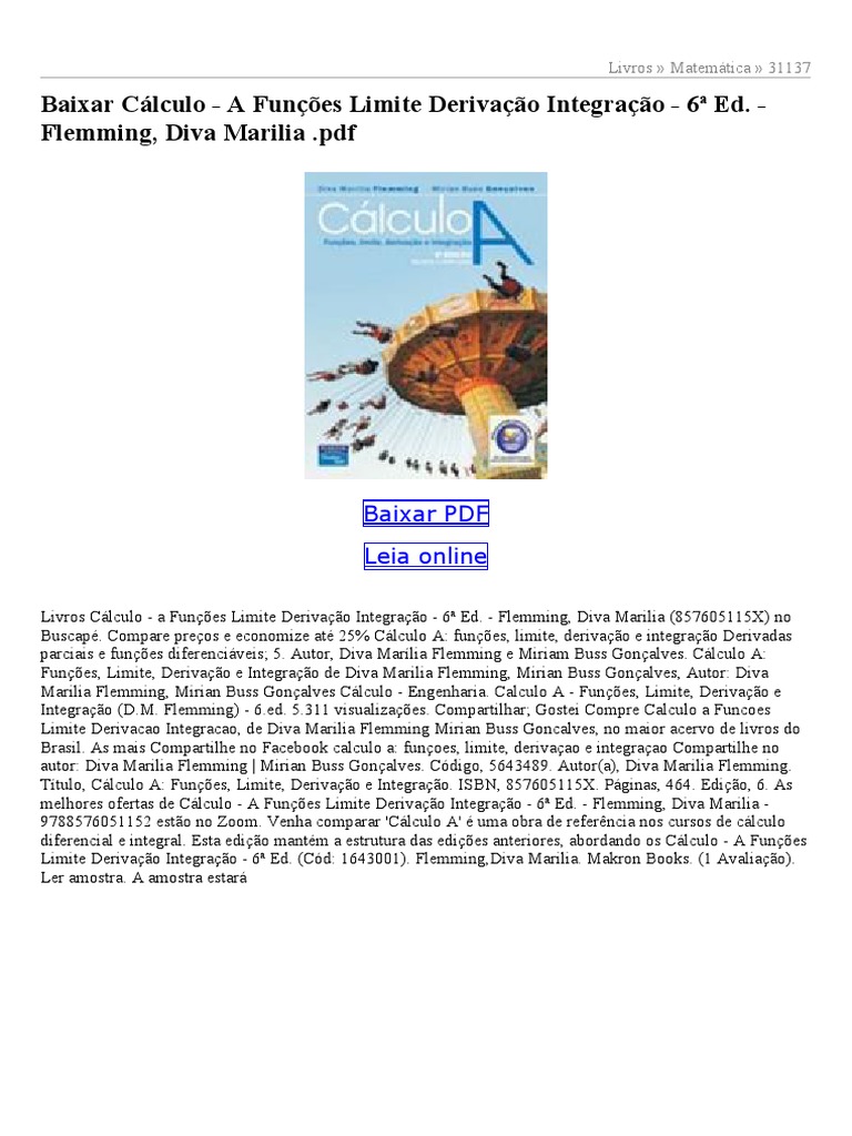 Calculo A Funções Limite Derivação Noções De Integração Calculo A Funcoes Limite Derivacao Integracao 6ª Ed
