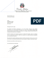 Carta de Condolencias Del Presidente Danilo Medina A Luis Marino López Por Fallecimiento de Su Hijo