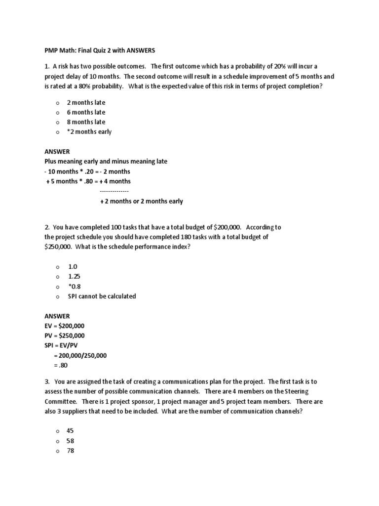 PMP Math Prep Final Quiz Time Cost 1 | PDF | Product Development ...