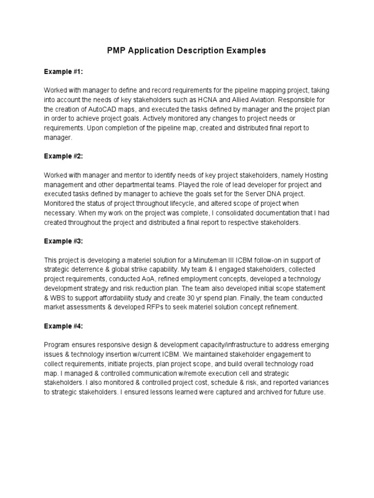 Pmp Application Description Examples Technology Business