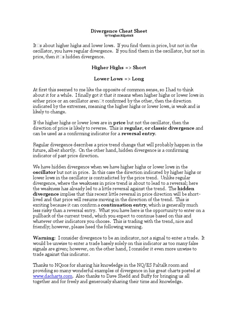 Divergence Cheat Sheetjosss PDF | PDF