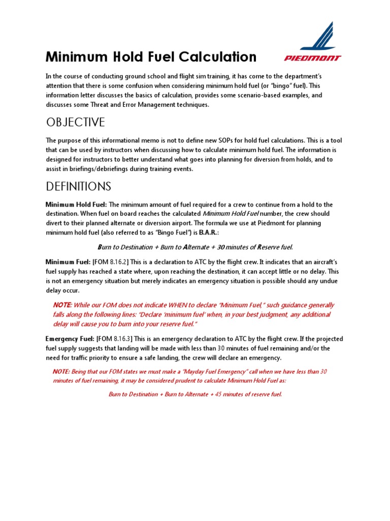 Minimum Hold Fuel Calculation Air Traffic Control Aeronautics
