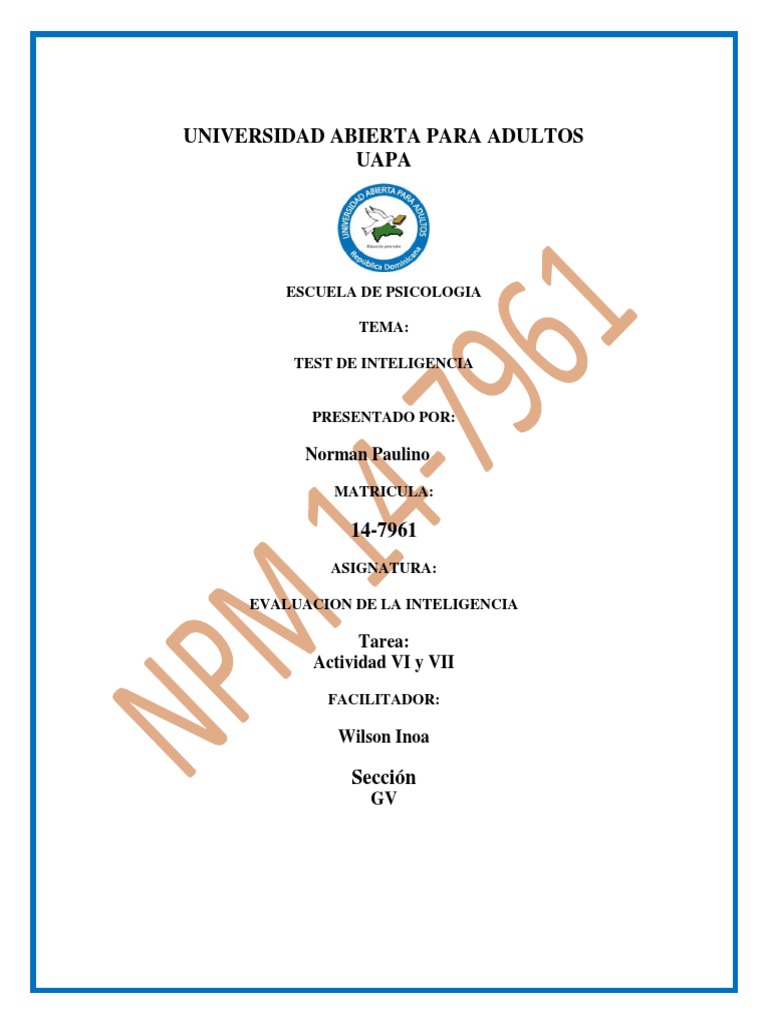 Evaluacion de La Inteligencia Actividad VI y VII | PDF | Cociente de ...