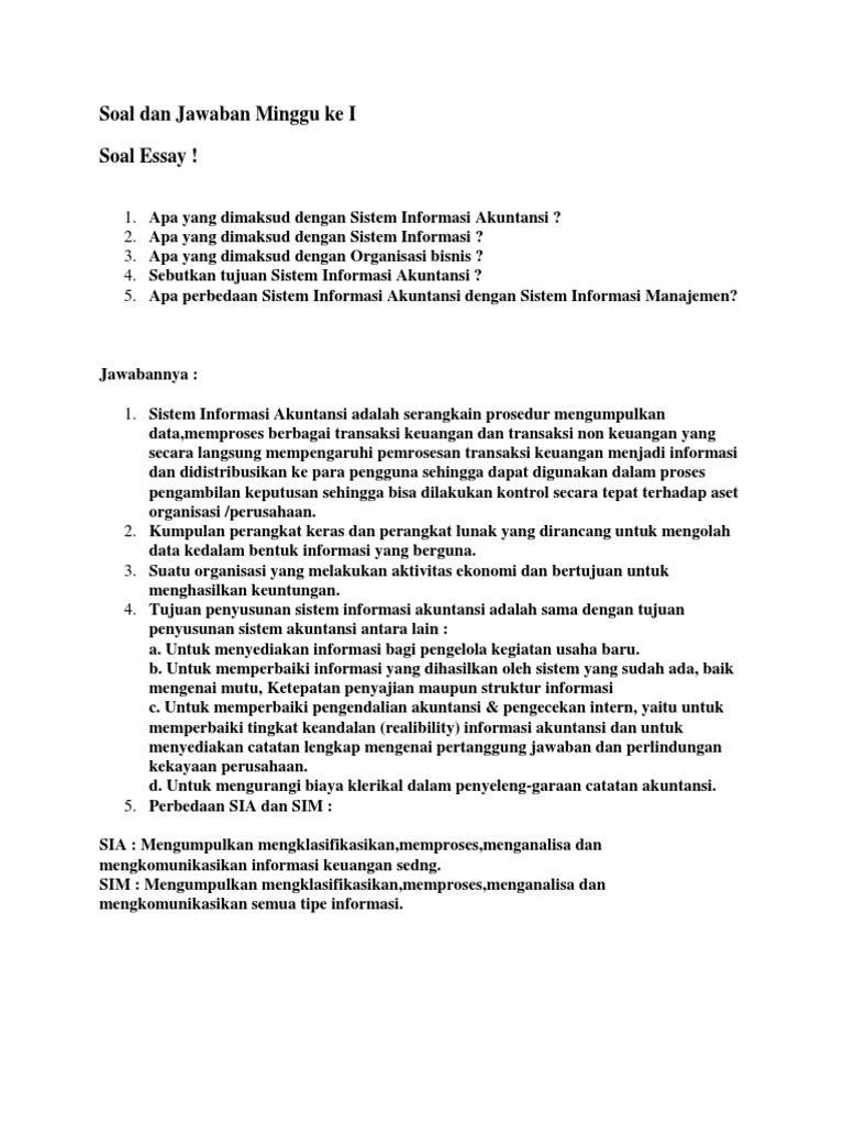 Soal Dan Jawaban Minggu Ke I Pdf
