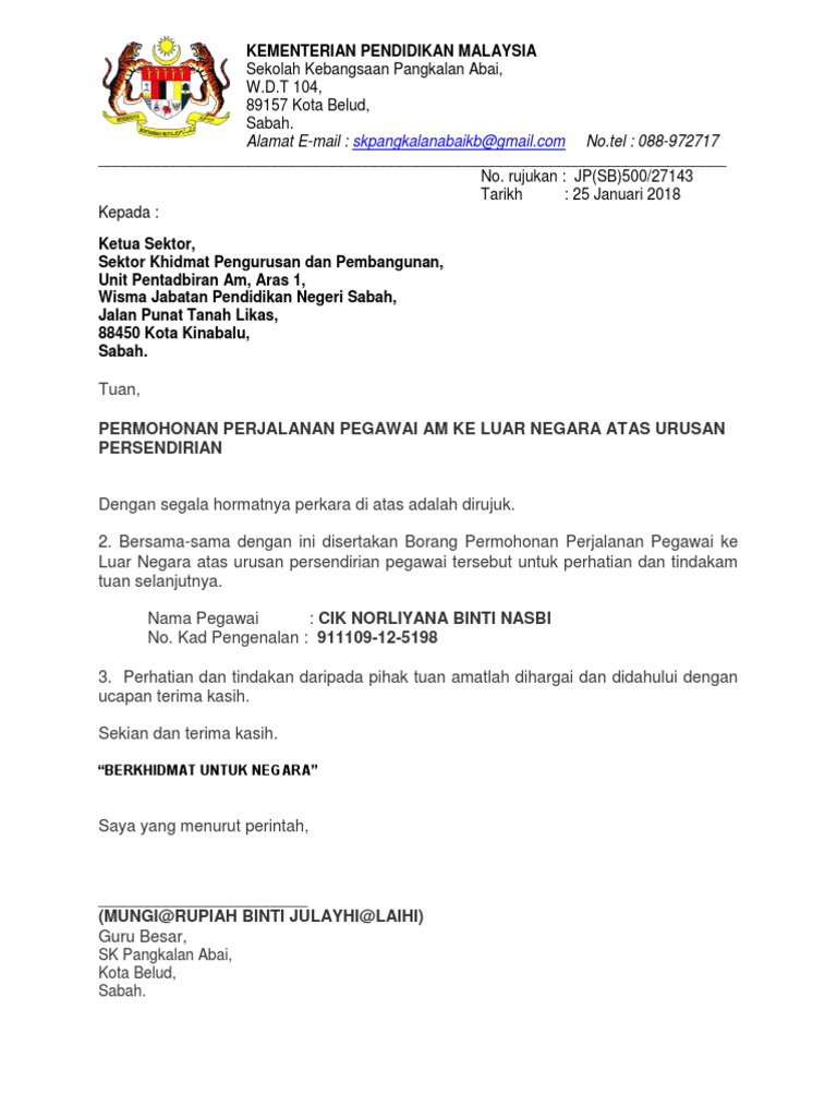 Surat Iringan Melancong Pdf