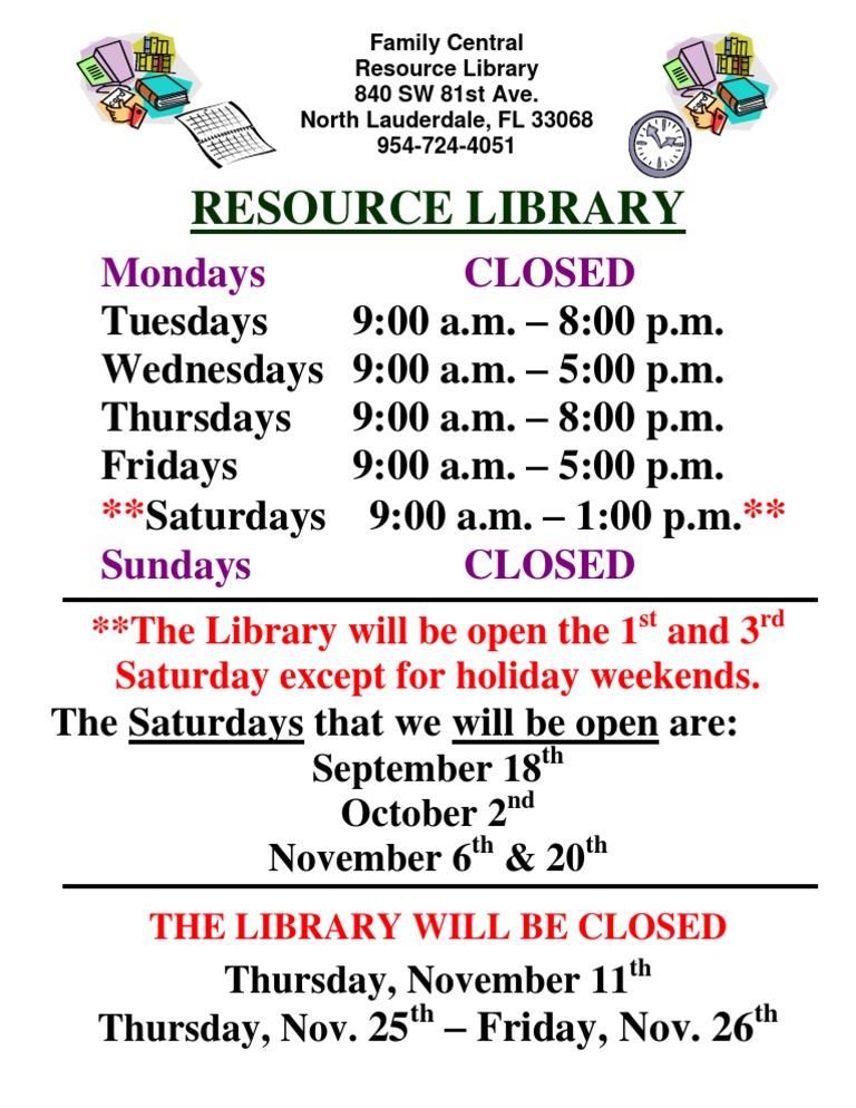 Library Hours and Holiday Closures | PDF