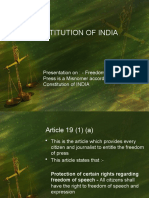 Constitution of India: Presentation On: - Freedom of Press Is A Misnomer According To Constitution of INDIA