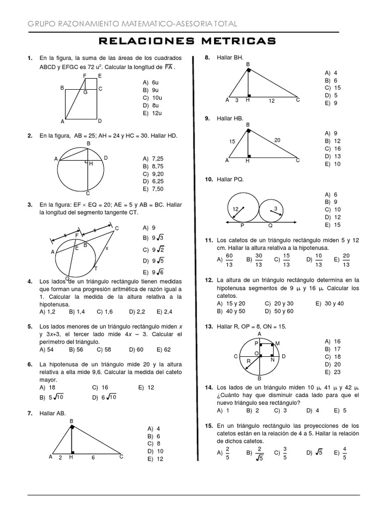 Relaciones Metricas En El Triangulo Rectangulo Geometria 5to Secundaria Pdf Triangulo Geometria Del Plano Euclidiano