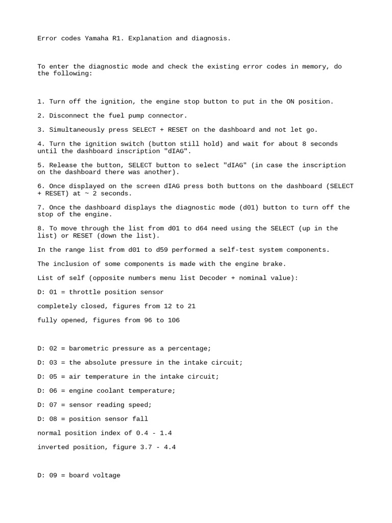 Yamaha Fault Codes Pdf Ignition System Fuel Injection