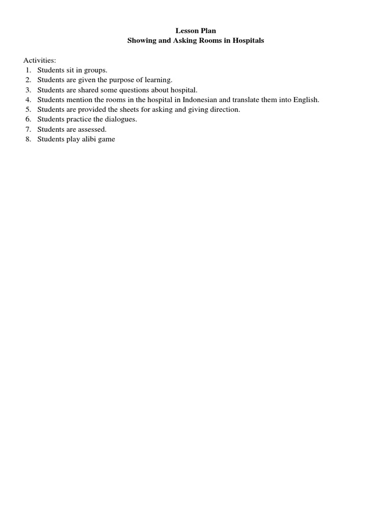Hospital Room Vocabulary Lesson Plan | PDF | Crime Thriller