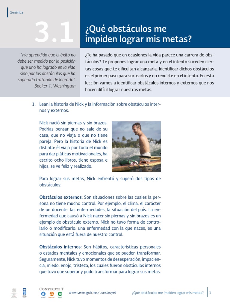 Obstáculos para alcanzar metas personales | PDF | Sicología