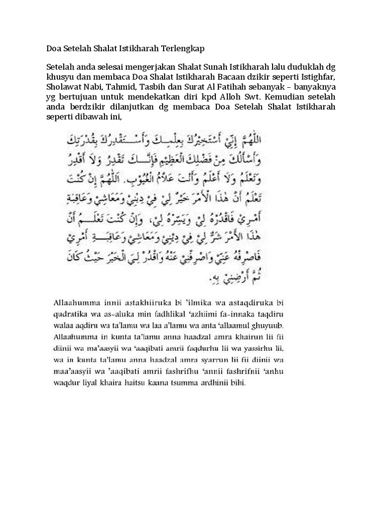 Doa Setelah Shalat Istikharah Terlengkap