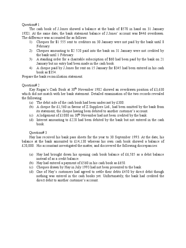 BRS Numerical | PDF | Debits And Credits | Cheque