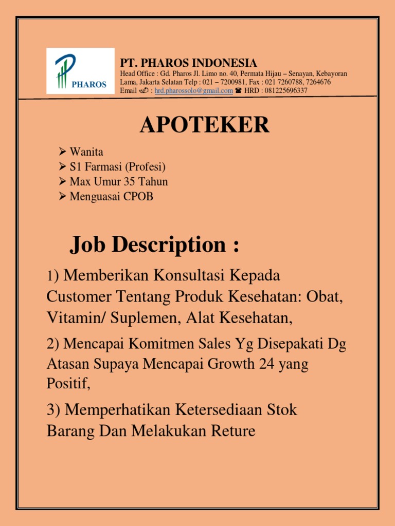 Informasi Lowongan Kerja Pt Pharos Group